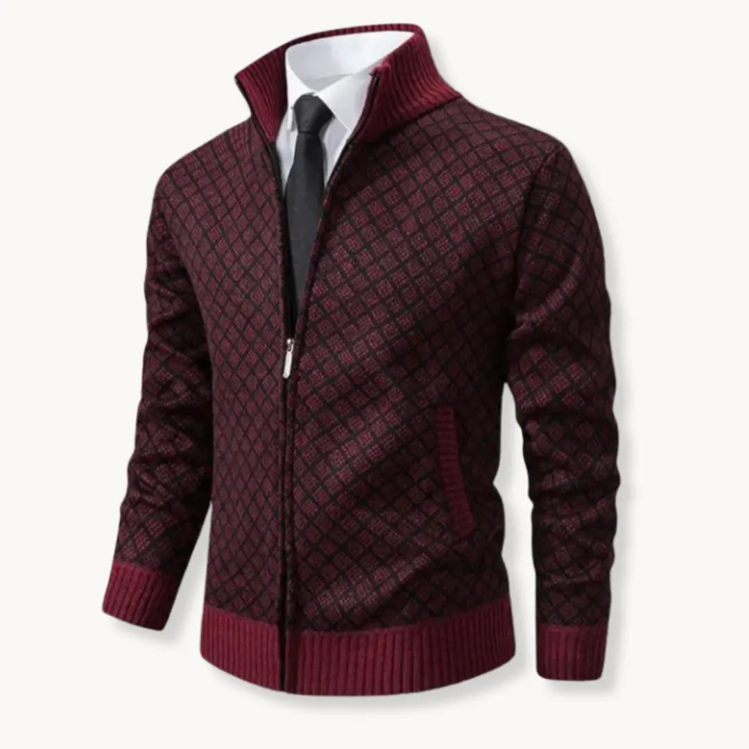 Herren-Strickjacke mit Stehkragen und durchgehendem Reißverschluss