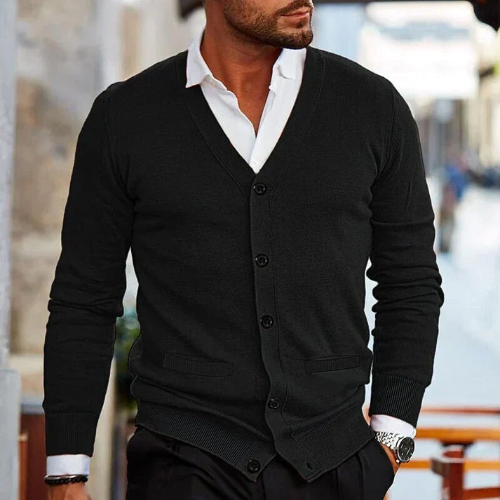 Herren-Strickjacke mit V-Ausschnitt und Knöpfen