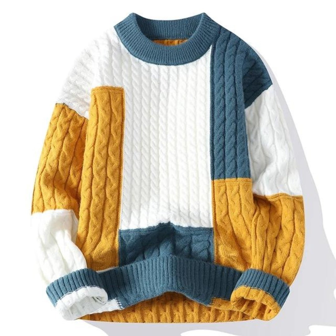 Herren-Strickpullover im Color-Blocking-Design mit Rundhalsausschnitt