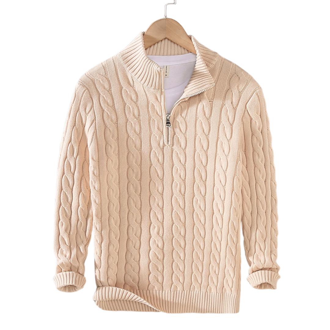 Herren-Strickpullover mit Zopfmuster und Quarter-Zip
