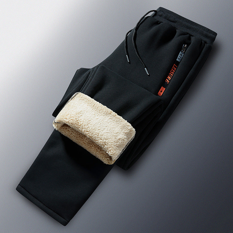 Herren-Winter-Jogginghose aus Fleece mit Teddyfutter, elastischem Bund und Reißverschlusstaschen