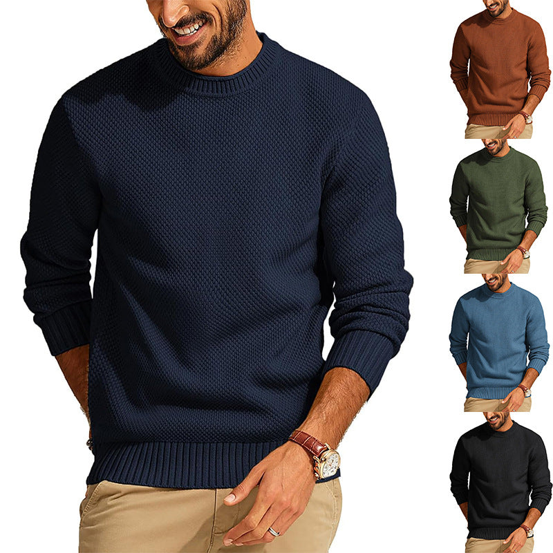 Herrenpullover mit Waffelstrick und Rundhalsausschnitt