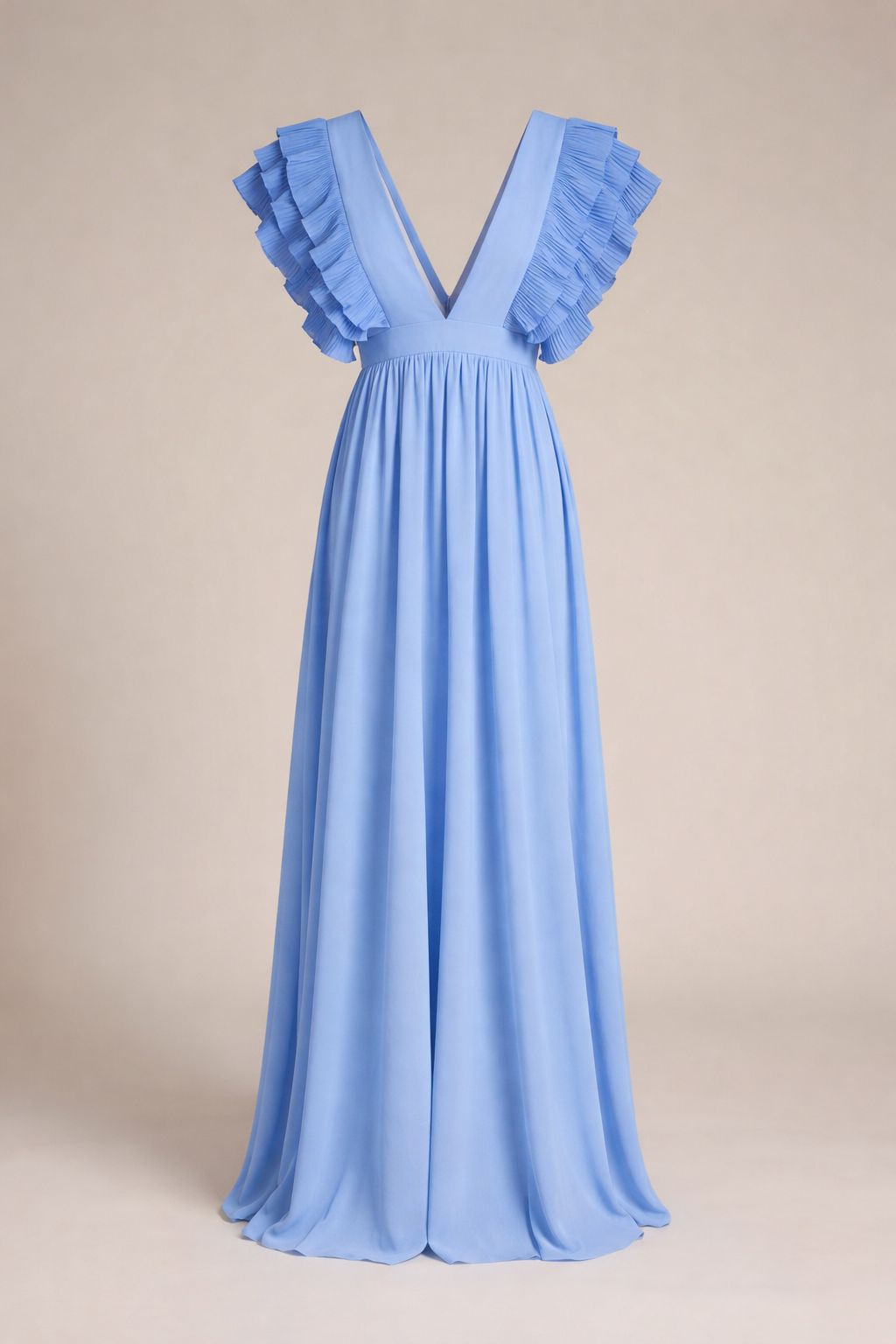 Hochzeitsgastkleid für Damen - Maxikleid mit V-Ausschnitt und Rüschen