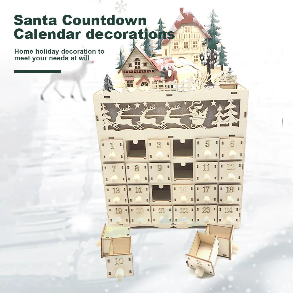 Holz-Adventskalender mit 24 Fächern und warmweißem LED-Licht für weihnachtliche Atmosphäre