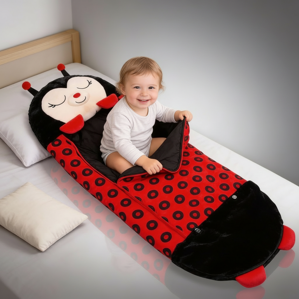 Kinder-Schlafsack mit Kapuze im Tierdesign – leicht, faltbar und weich für Übernachtungen
