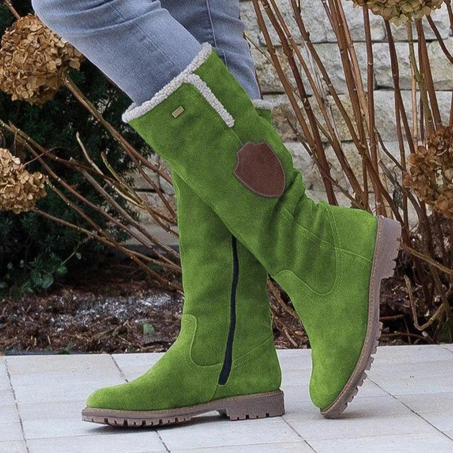 Kniehohe Damenstiefel mit Kunstfellbesatz