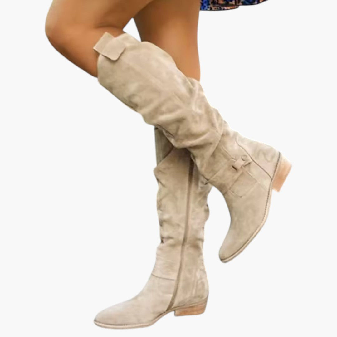 Kniehohe Damenstiefel mit Reißverschluss und Blockabsatz