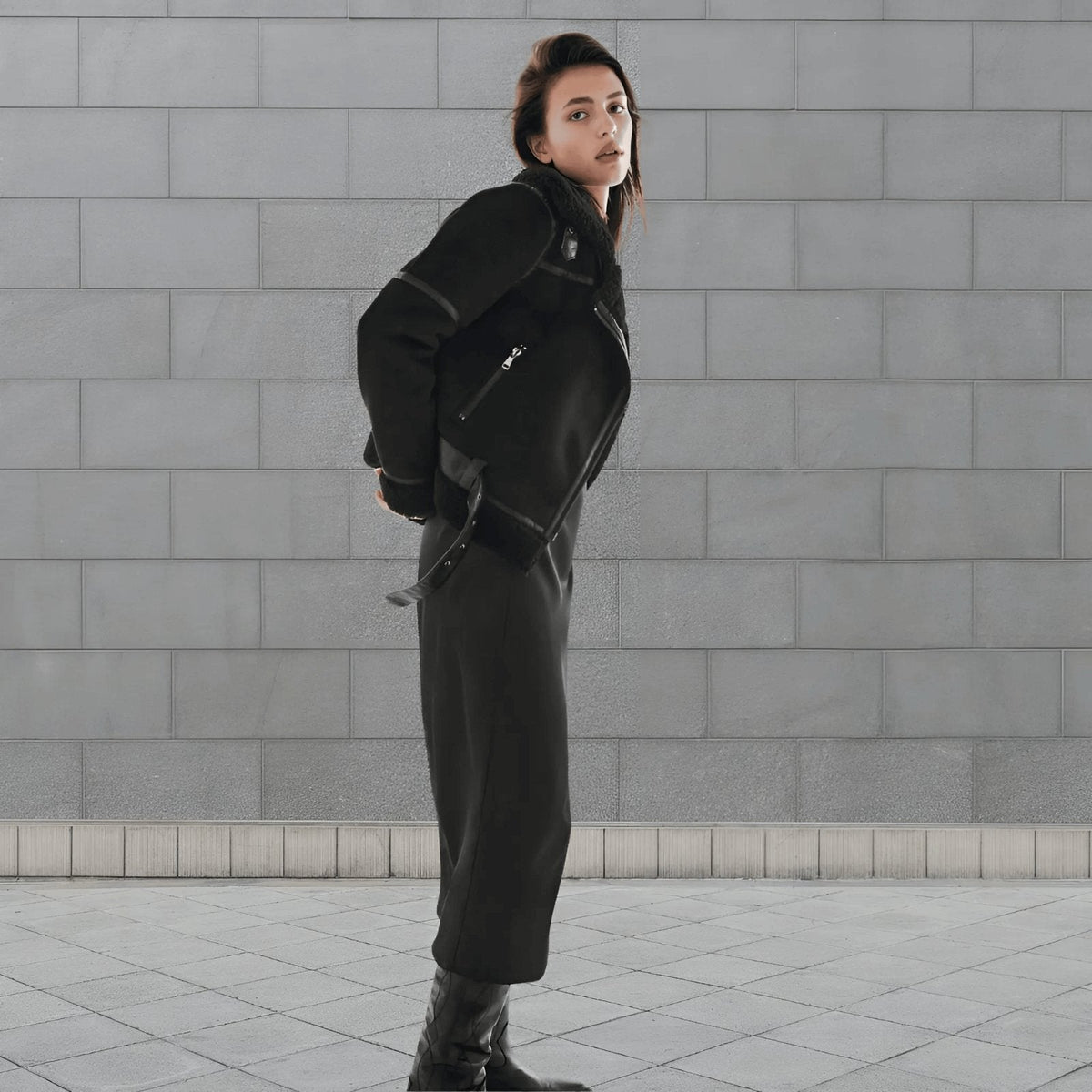 Fliegerjacke mit Lammfell-Imitat für Damen