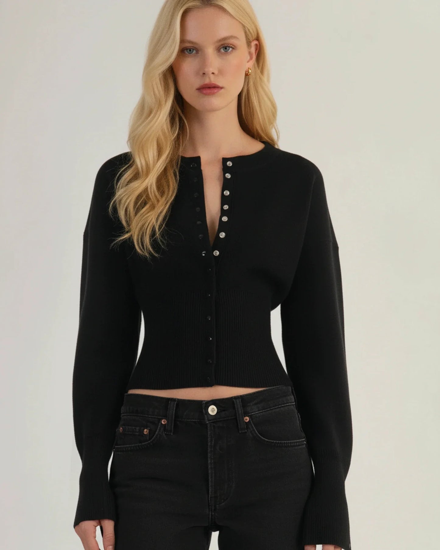 Langärmlige Cropped-Strickjacke für Damen