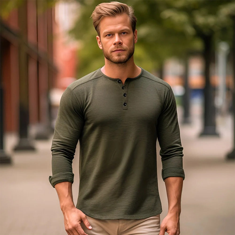 Langärmliges Herren-T-Shirt mit Henley-Ausschnitt