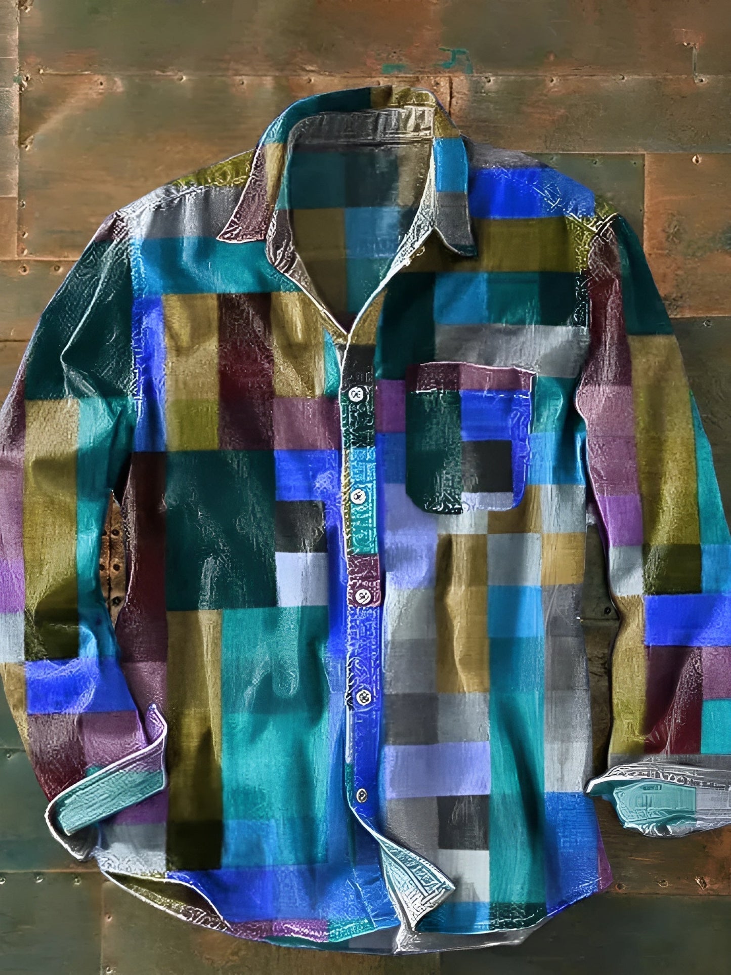 Langärmliges Herrenhemd im Patchwork-Design mit Brusttasche
