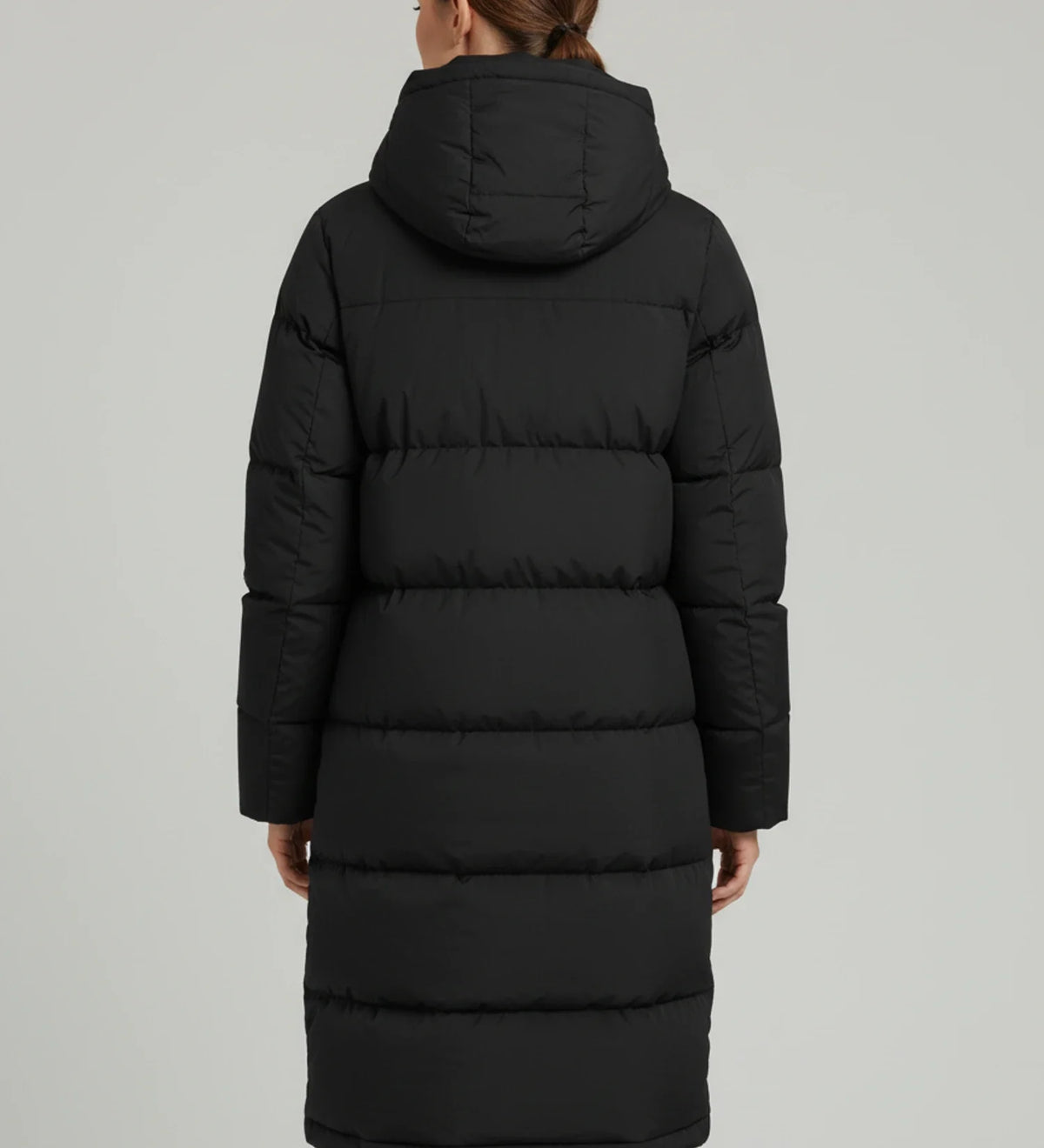 Lange Steppjacke für Damen mit Kapuze