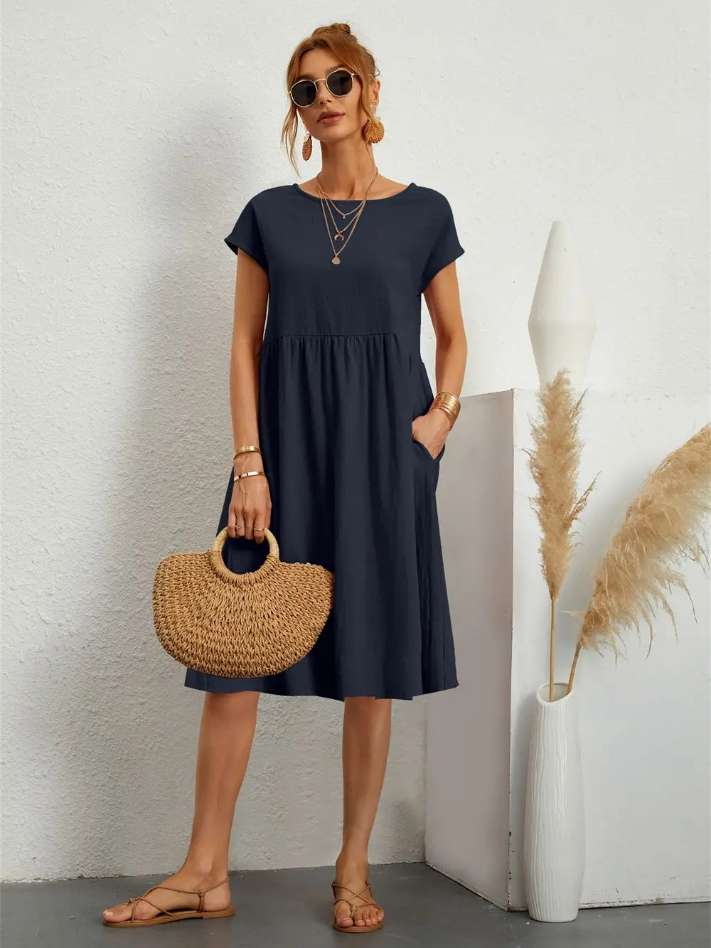 Lässiges Midikleid in A-Linie für Damen