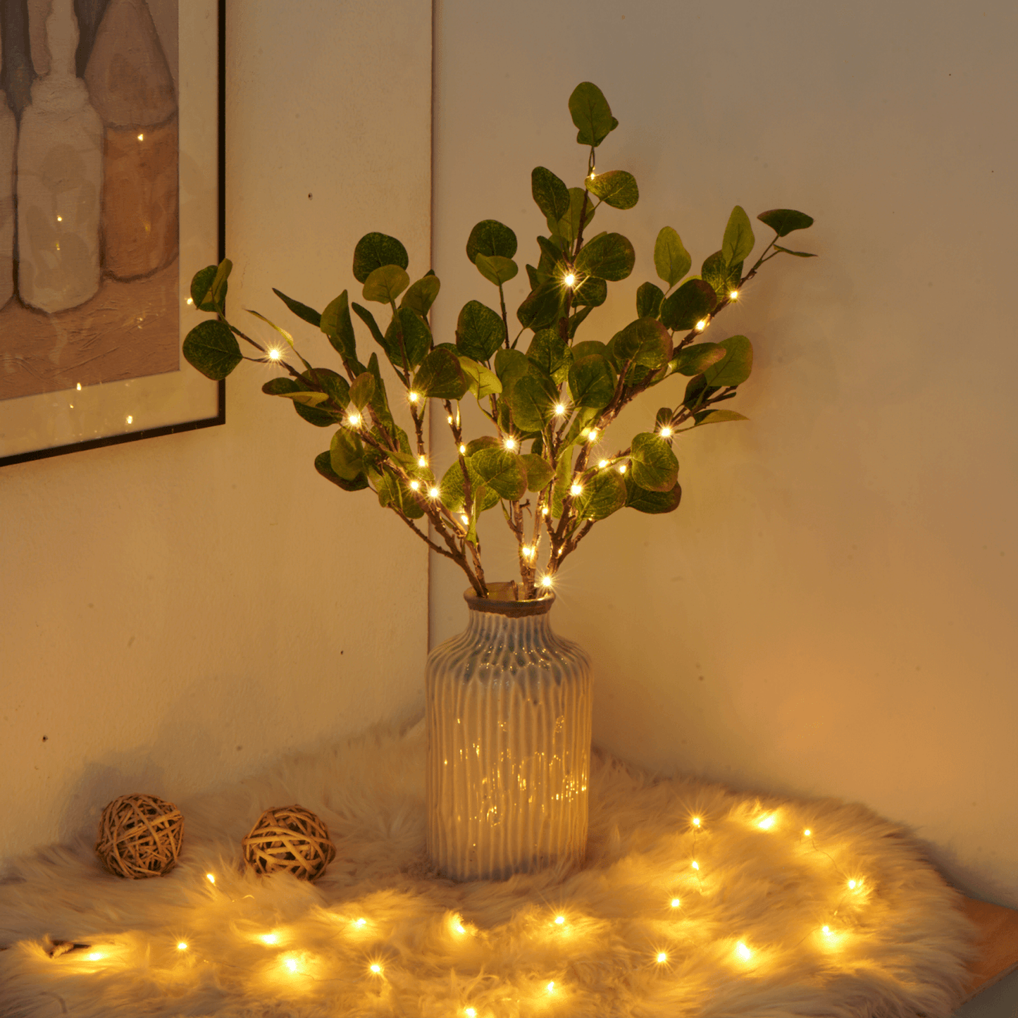 LED-Olivenzweig-Beleuchtung 70 cm | Warmweißes batteriebetriebenes Dekolicht