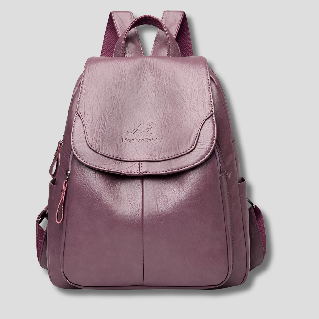 Leder-Rucksack für Damen mit sicherem Verschluss und Prägedetail