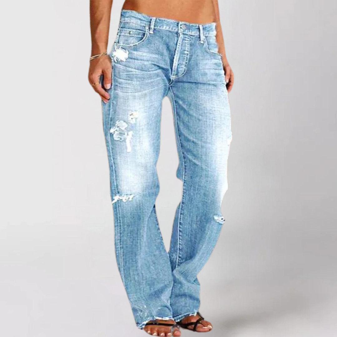 Locker geschnittene Denim-Jeans mit weitem Bein