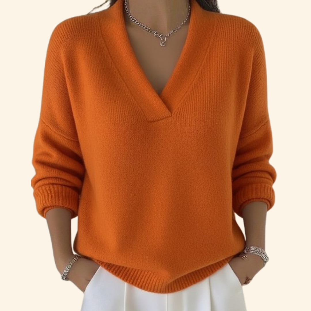Locker geschnittener Damen-Strickpullover mit V-Ausschnitt