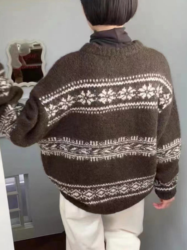 Locker geschnittener Damenpullover mit Fair-Isle-Muster