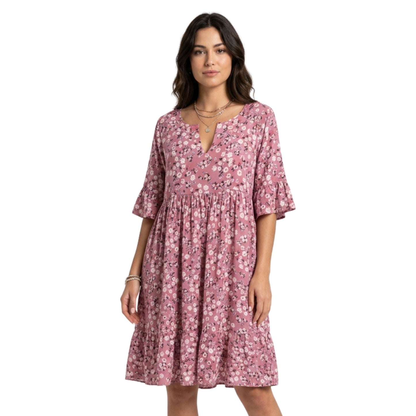 Locker geschnittenes Sommerkleid für Damen mit Blumendruck im leichten Design