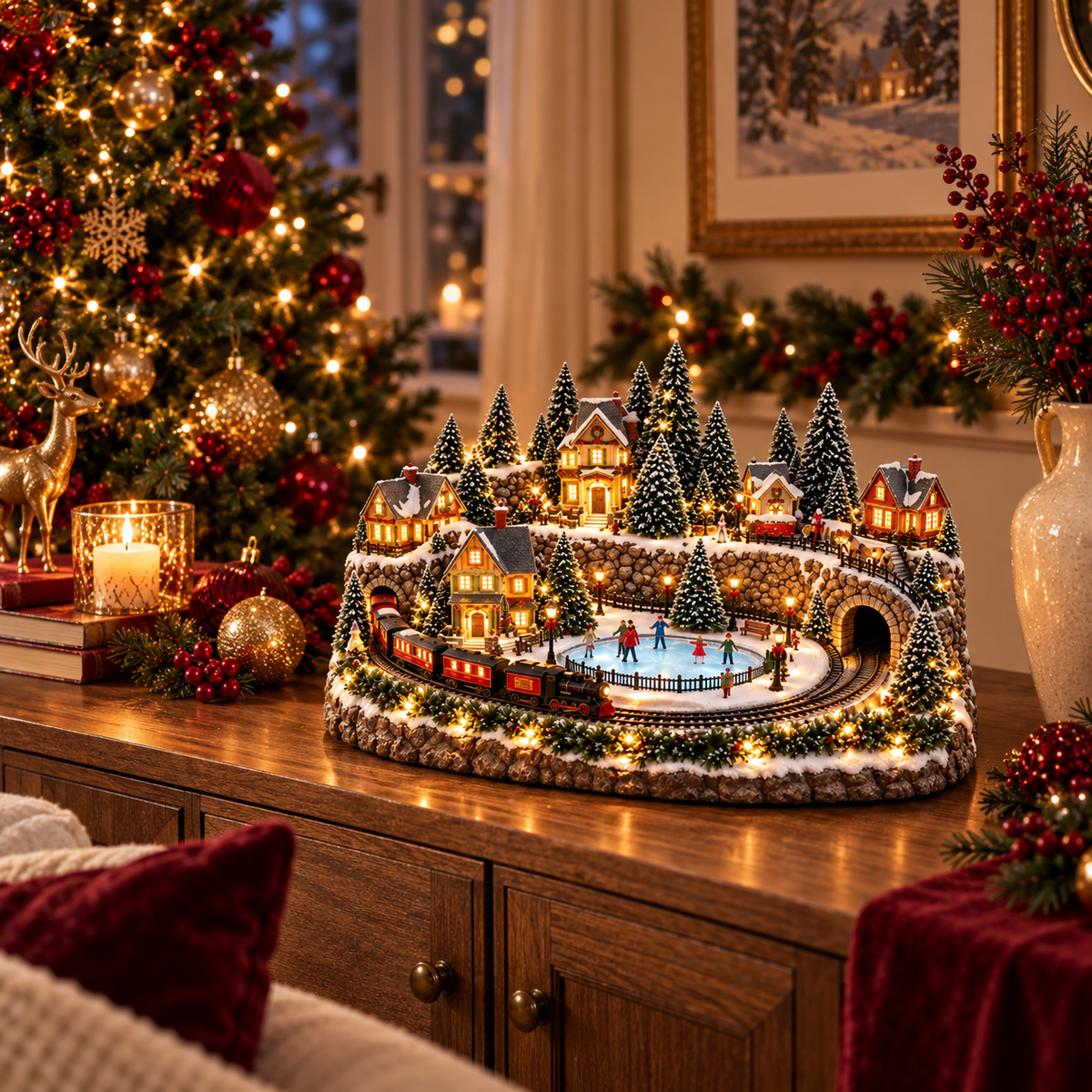 Magischer Weihnachtszug und Eisbahn