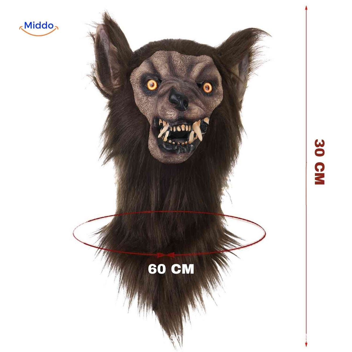 Maske | Wolfskopf aus Latex, leuchtend und ideal für Halloween