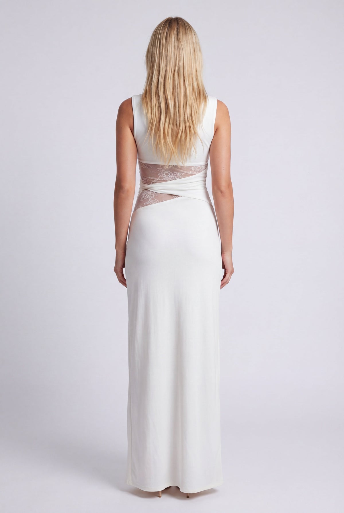 Maxikleid für Damen mit Rundhalsausschnitt und Spitzentaillierung
