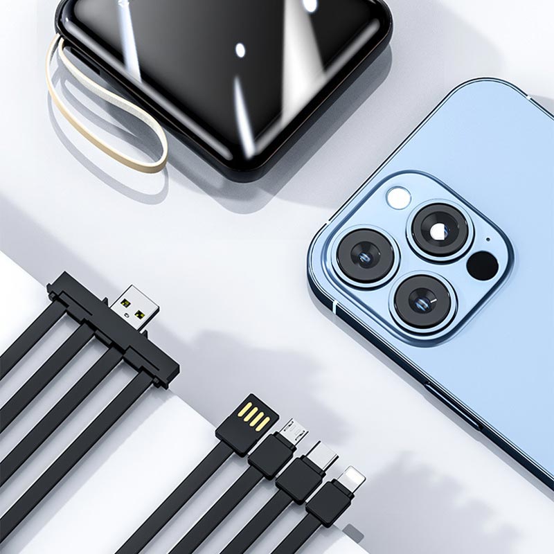 Mini-Powerbank 20.000 mAh mit integrierten Kabeln