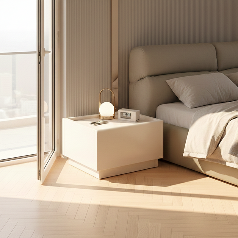 Moderner minimalistischer rechteckiger Nachttisch aus MDF, modular und einstöckig fürs Schlafzimmer