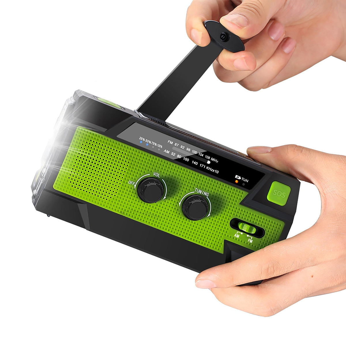 Notfallradio mit Solarpanel, Handkurbel, Taschenlampe und USB-Ladefunktion