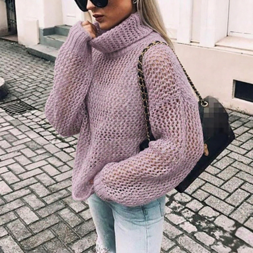 Oversize-Grobstrickpullover mit Rollkragen für Damen