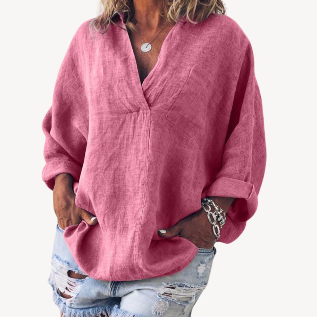 Oversized-Damenbluse mit V-Ausschnitt