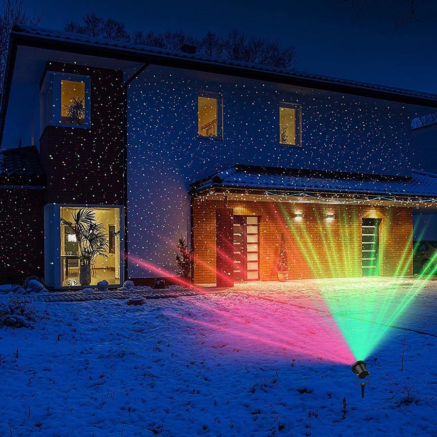 Rot-grüner Garten-Laserprojektor mit rotierenden Lichtmustern