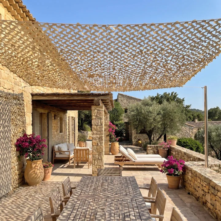 Schattiernetz für Terrasse & Pergola – 6 Farben, Luftzirkulierend, In 1 Stunde aufgehängt