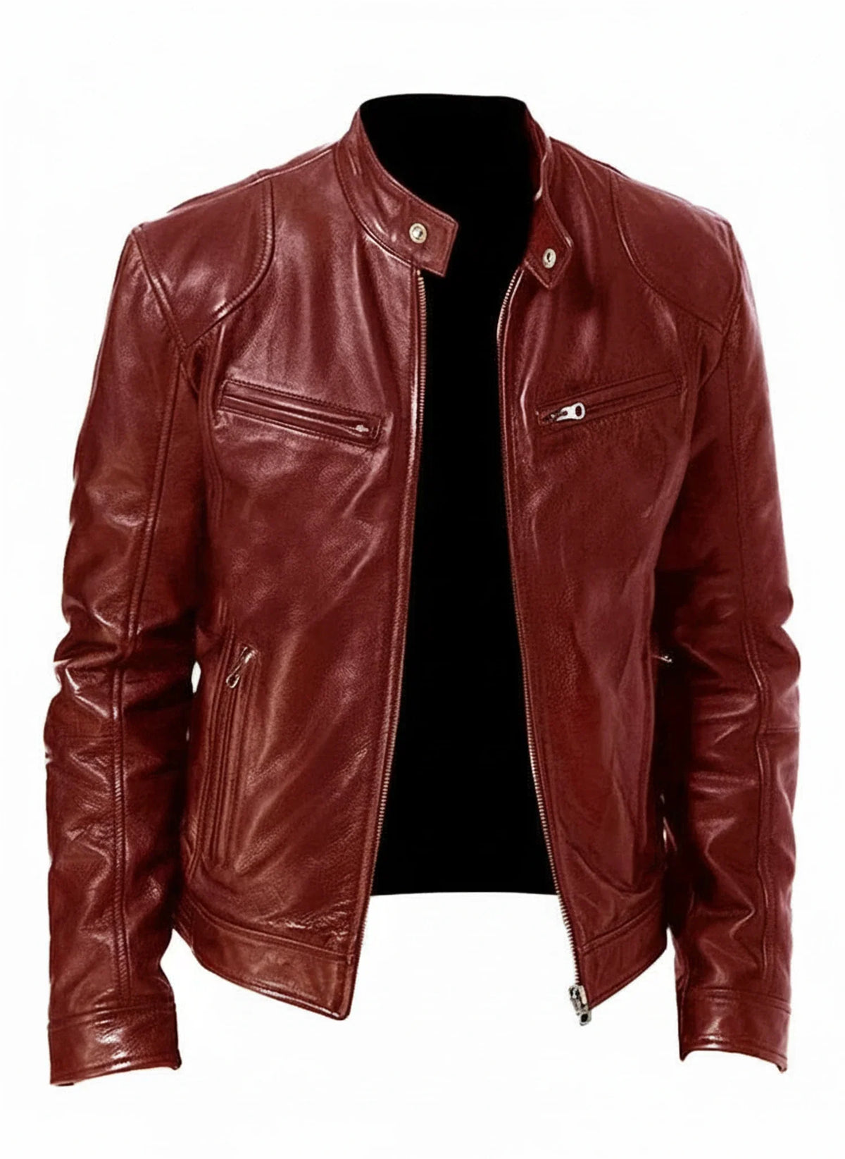 Schmal geschnittene Herren-Racerjacke im Lederlook