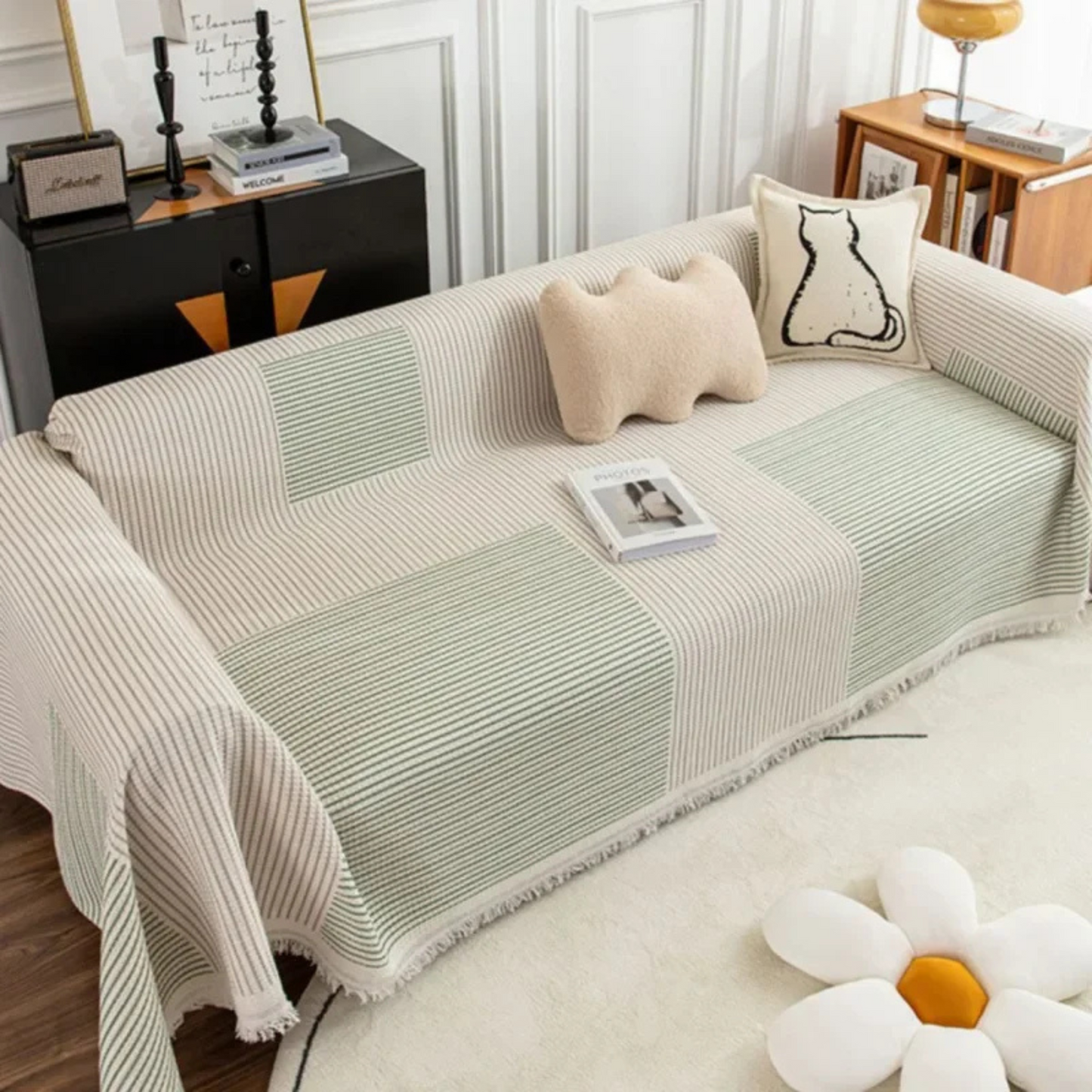 Skandinavische Sofa-Überwurfdecke mit Fransenrand