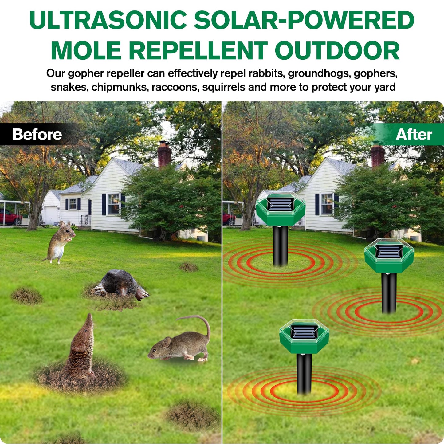 Solar-Ultraschall-Maulwurfschreck im 4er-Set, je 465 m² Reichweite, wasserdicht nach IP65