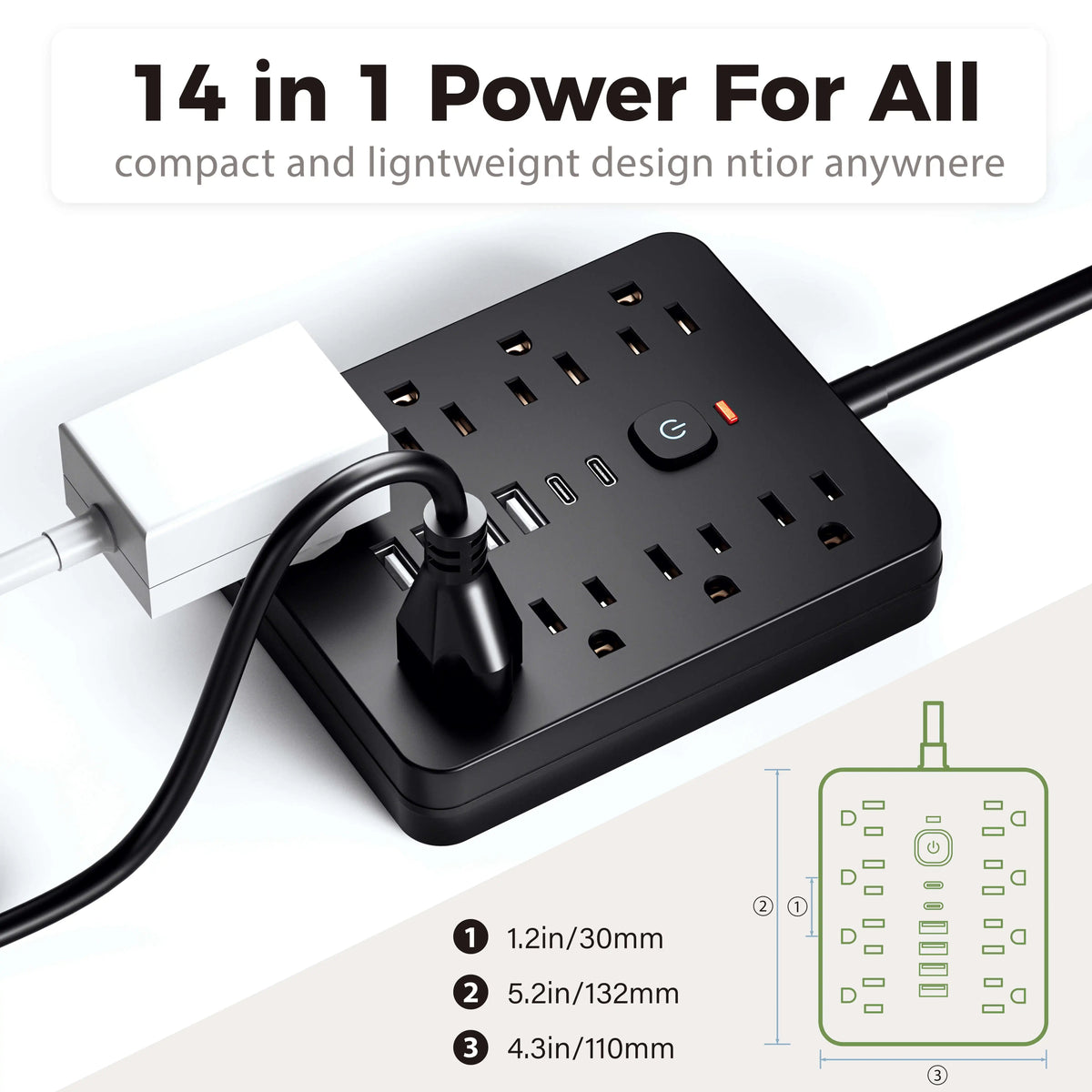 Steckdosenleiste mit Überspannungsschutz – 8 AC-Steckdosen & 4 USB-Anschlüsse