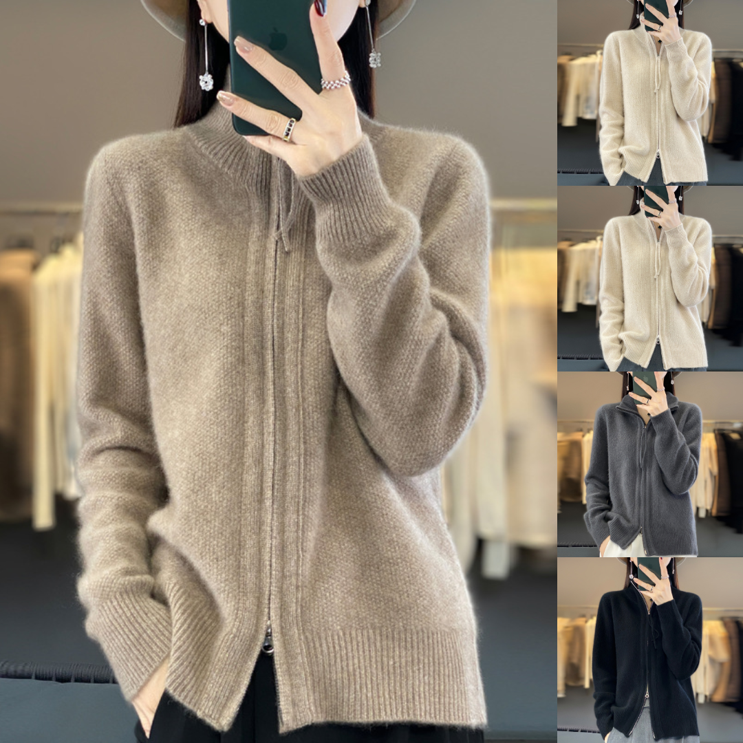 Strickjacke aus Wolle und Kaschmir mit Reißverschluss
