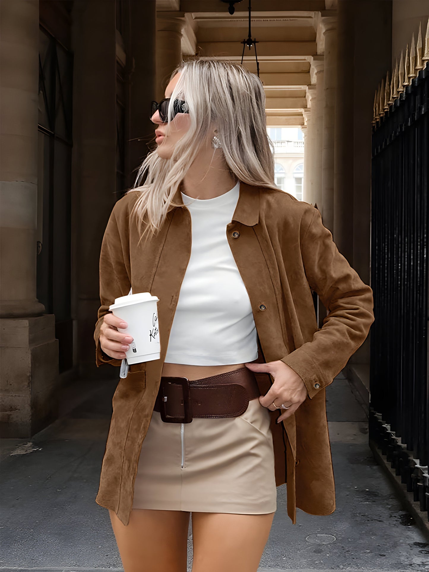 Trendige Damen-Jacke im Wildlederlook im Oversized-Schnitt