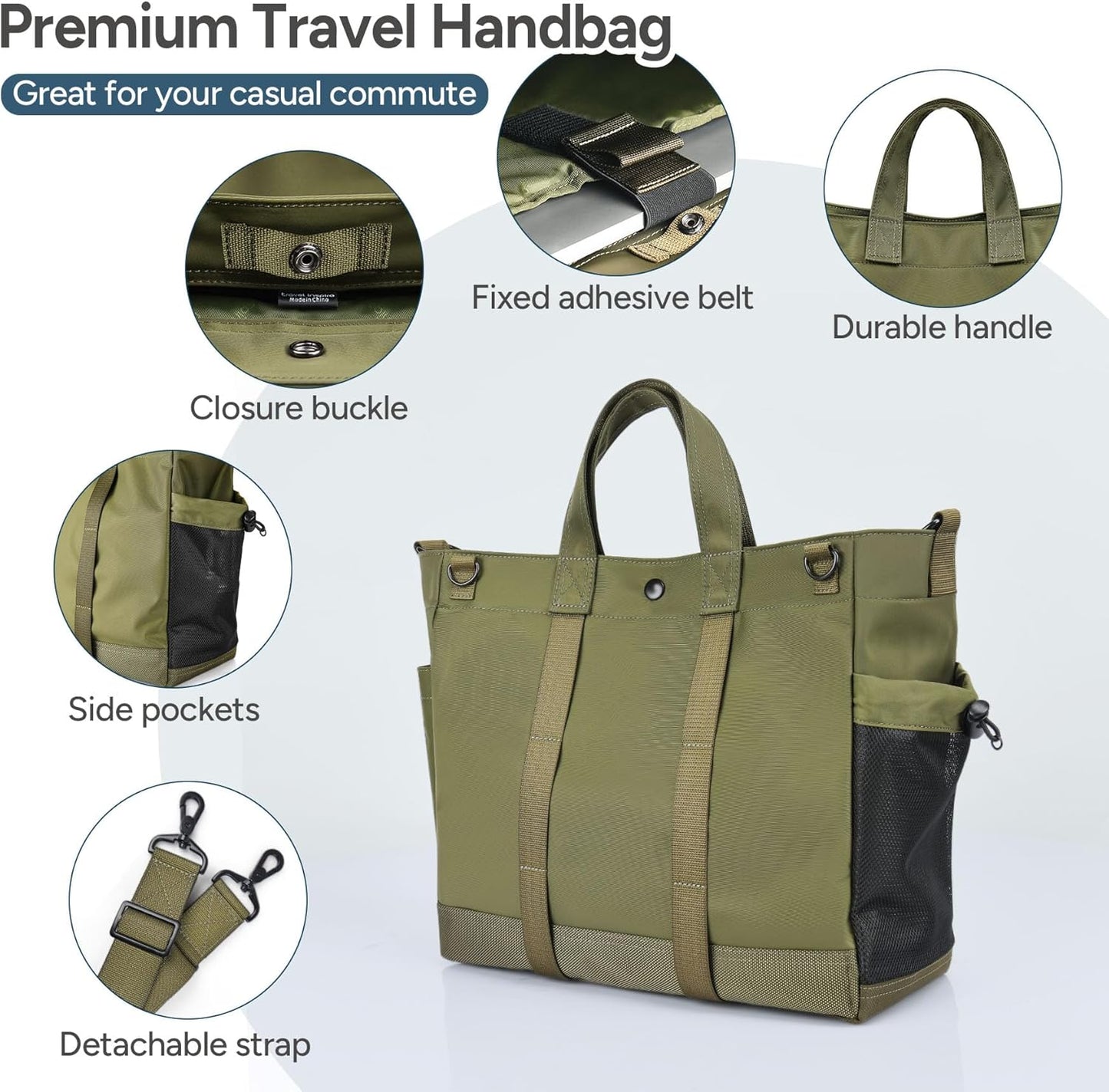 Unisex-Laptop-Tote-Bag mit mehreren Fächern und verstellbarem Riemen
