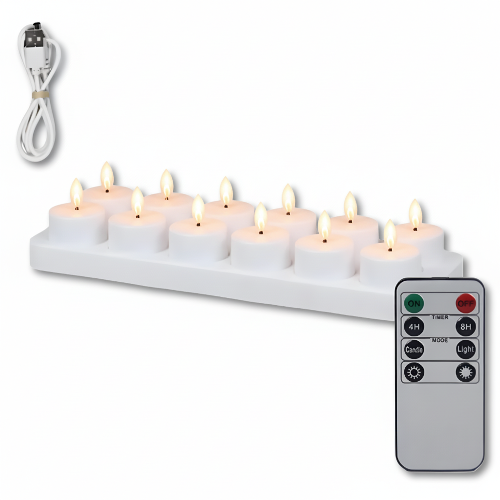 USB-wiederaufladbares LED-Kerzen-Set ohne Flamme mit Fernbedienung und Timer