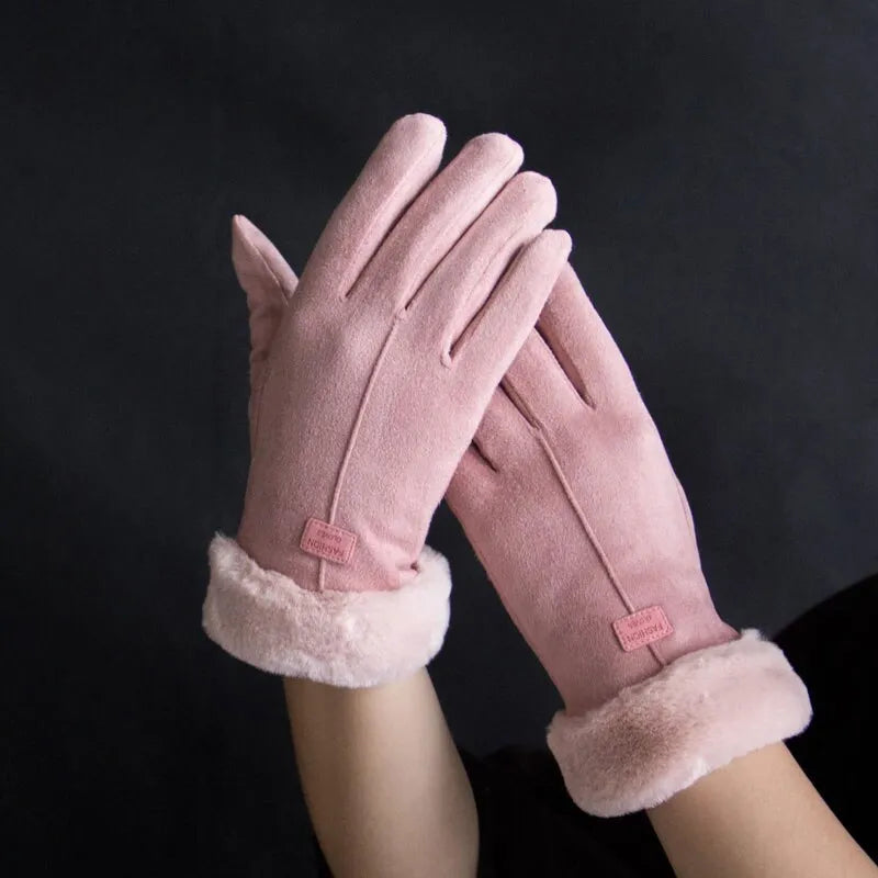 Warme Damen-Handschuhe in Wildlederoptik