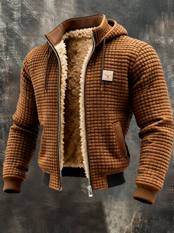 Warme Herren-Waffeljacke mit Kapuze und Reißverschluss