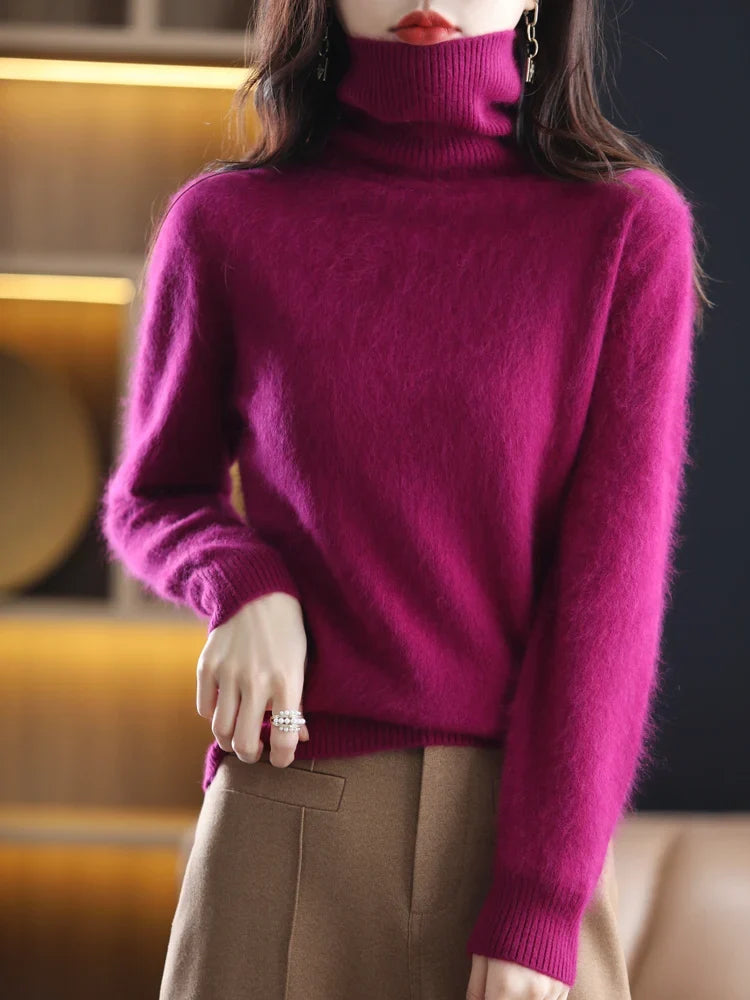 Warmer Rollkragenpullover für Damen aus 100 % Kaschmir im Slim Fit in 23 Farben
