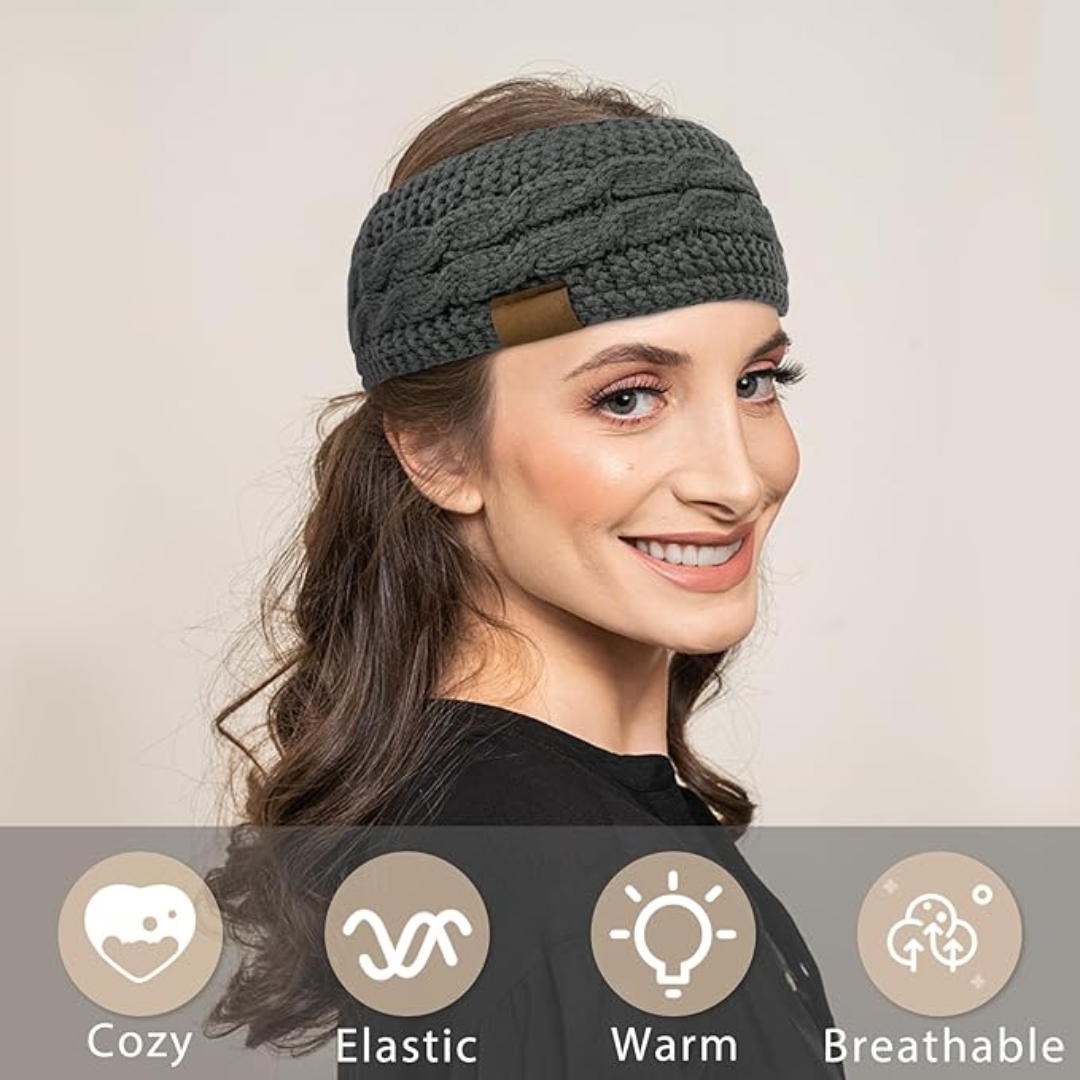 Warmes gestricktes Ohrenwärmer-Stirnband mit Fleecefutter