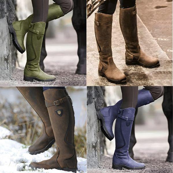 Wasserdichte Damen-Winterreitstiefel mit hohem Schaft und Schnallendetail