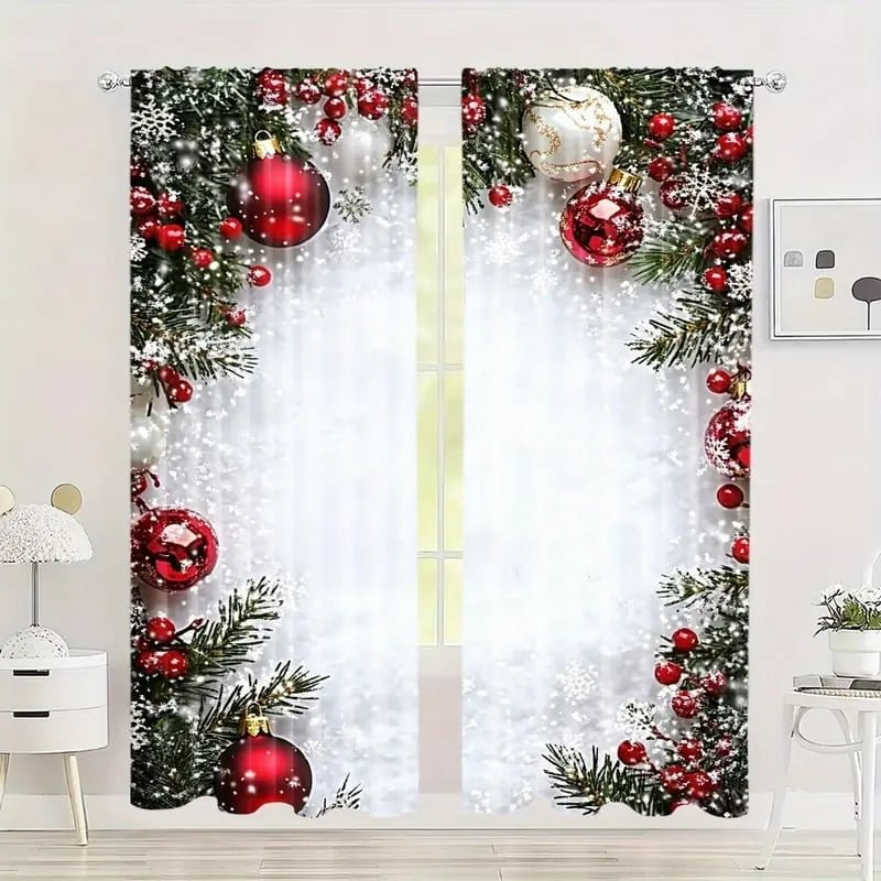 Weihnachtliches Fenstervorhang-Set mit festlichem Polyester-Design