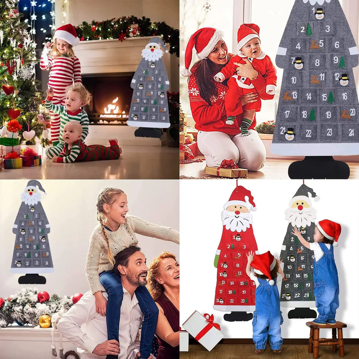 Weihnachtsmann-Adventskalender aus Filz mit 24 Taschen für Kinder – bunte Weihnachtsdekoration