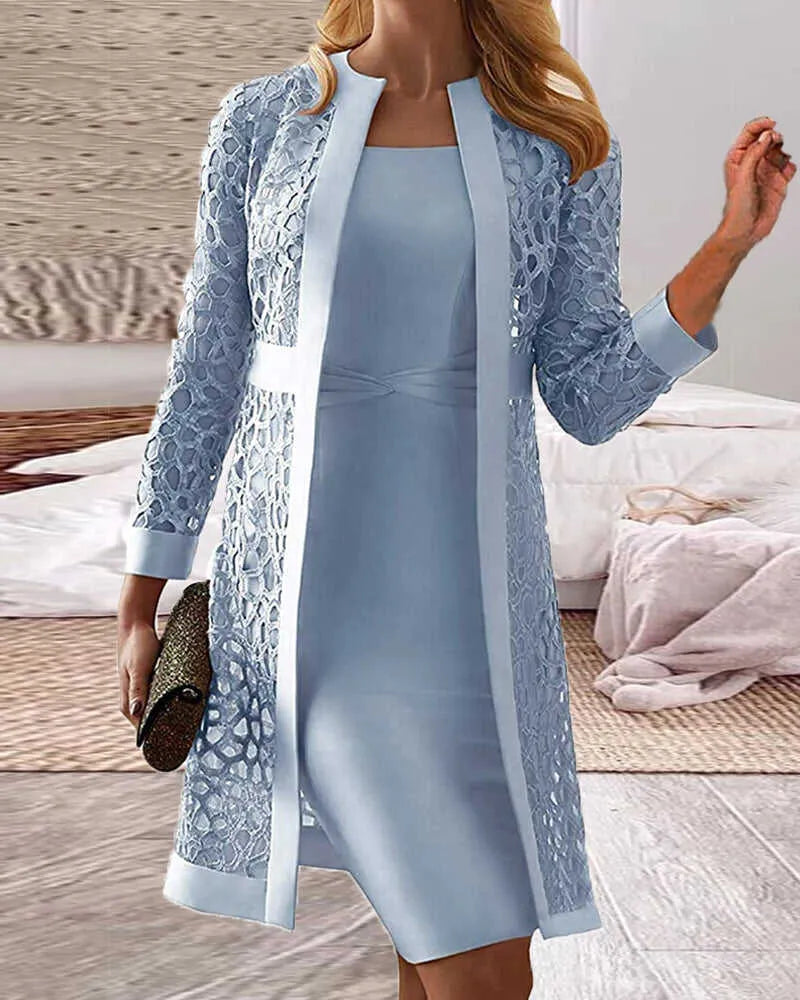 Zweiteiliges Damen-Set aus Kleid und Spitzen-Cardigan