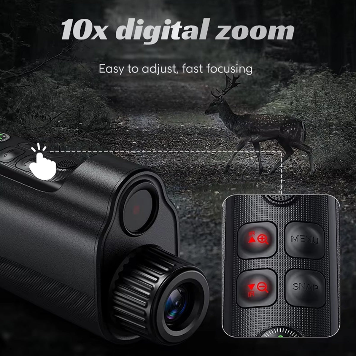 1080P-HD-Wärmebildmonokular Mit 800 m Reichweite, 10-fachem Digitalzoom und 5-W-Infrarot-Aufheller